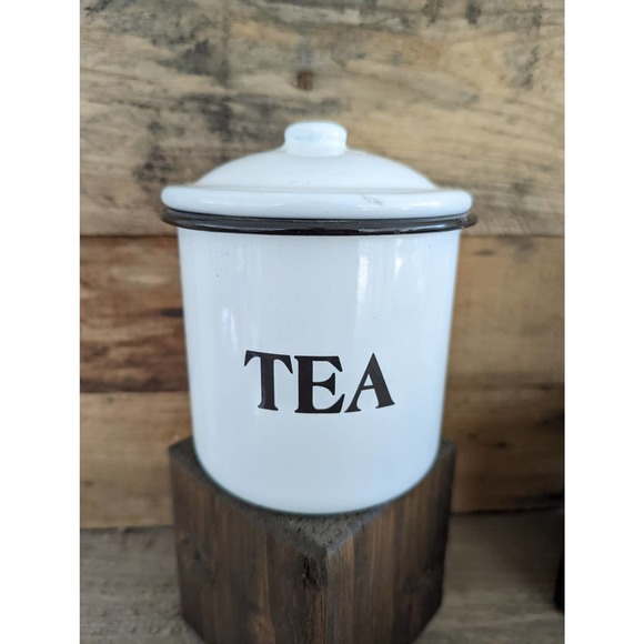 Set of 3 Farmhouse Enameled Metal Storage Containers / Coffee - Tea - Sugar - Picture 3 of 9